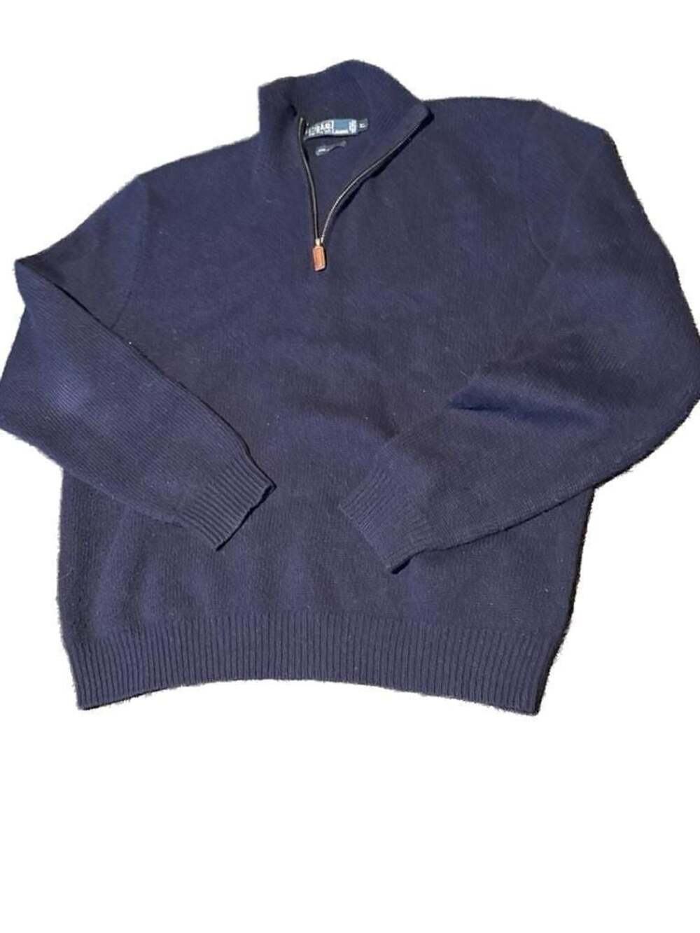 Polo Ralph Lauren Men's Navy Blue Lambswool 1/4 Zip Pullover Sweater